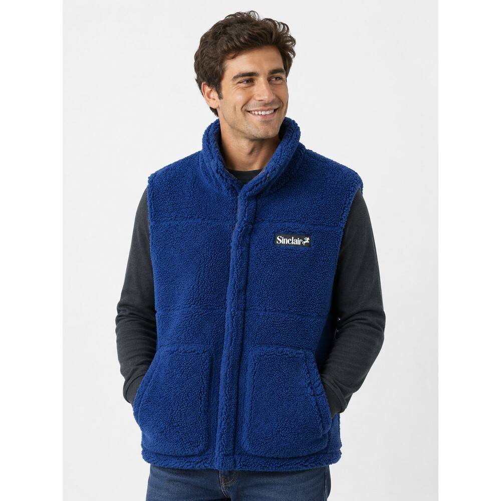 Sinclair Reversible Vest Large Ripstop Sherpa Puffer Down Filled Blue Charcoal
